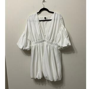 EUC Shein Deep V Neck Puff Sleeve High Rise Flare Dress Sz XL